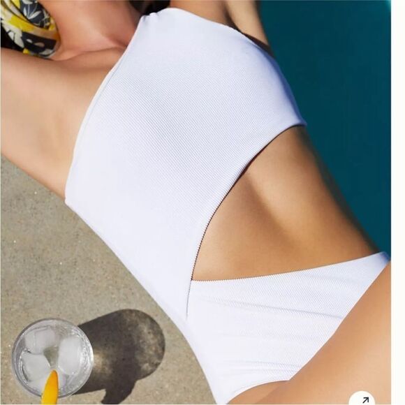 🆕 Anthropologie Beach Riot Celine Cut Out One-Piece Swimsuit White XL - Picture 1 of 11